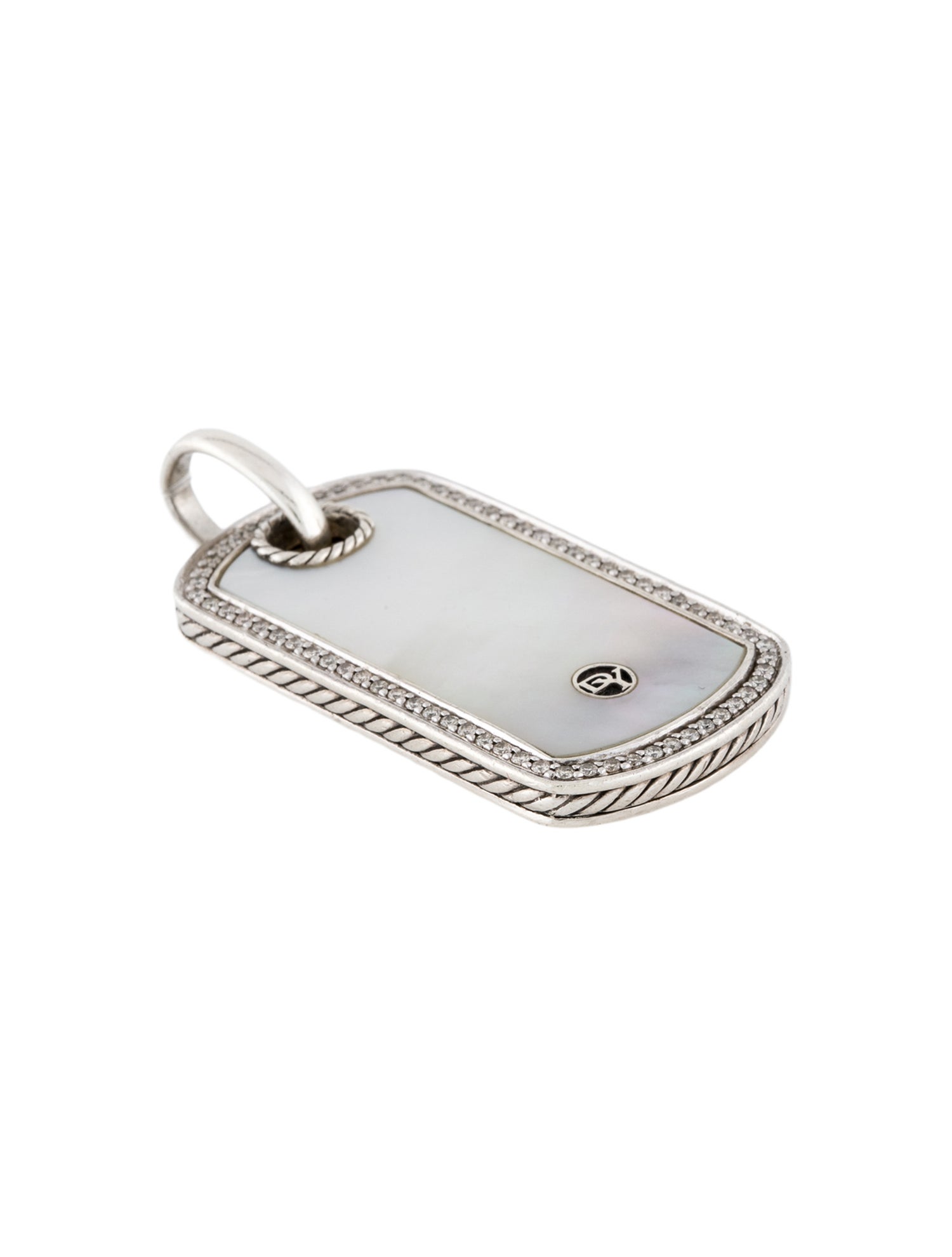 David Yurman Mother of Pearl & Diamond Dog Tag Pendant