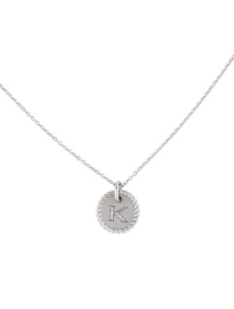 David Yurman 18K Diamond Initial 'K' Charm Pendant Necklace