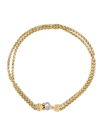 David Yurman 18K Diamond Buckle Double Strand Necklace