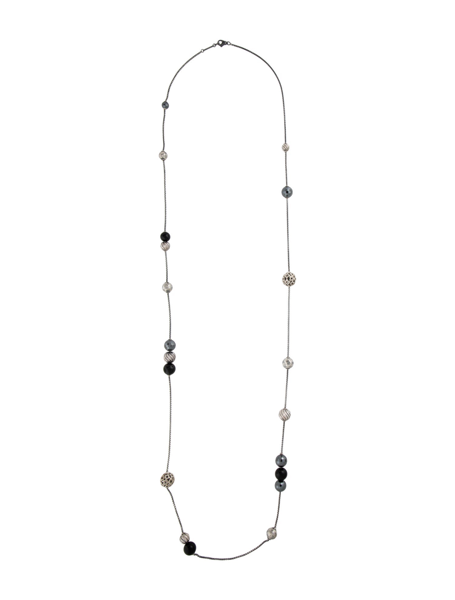 David Yurman Onyx & Hematine Elements Station Necklace