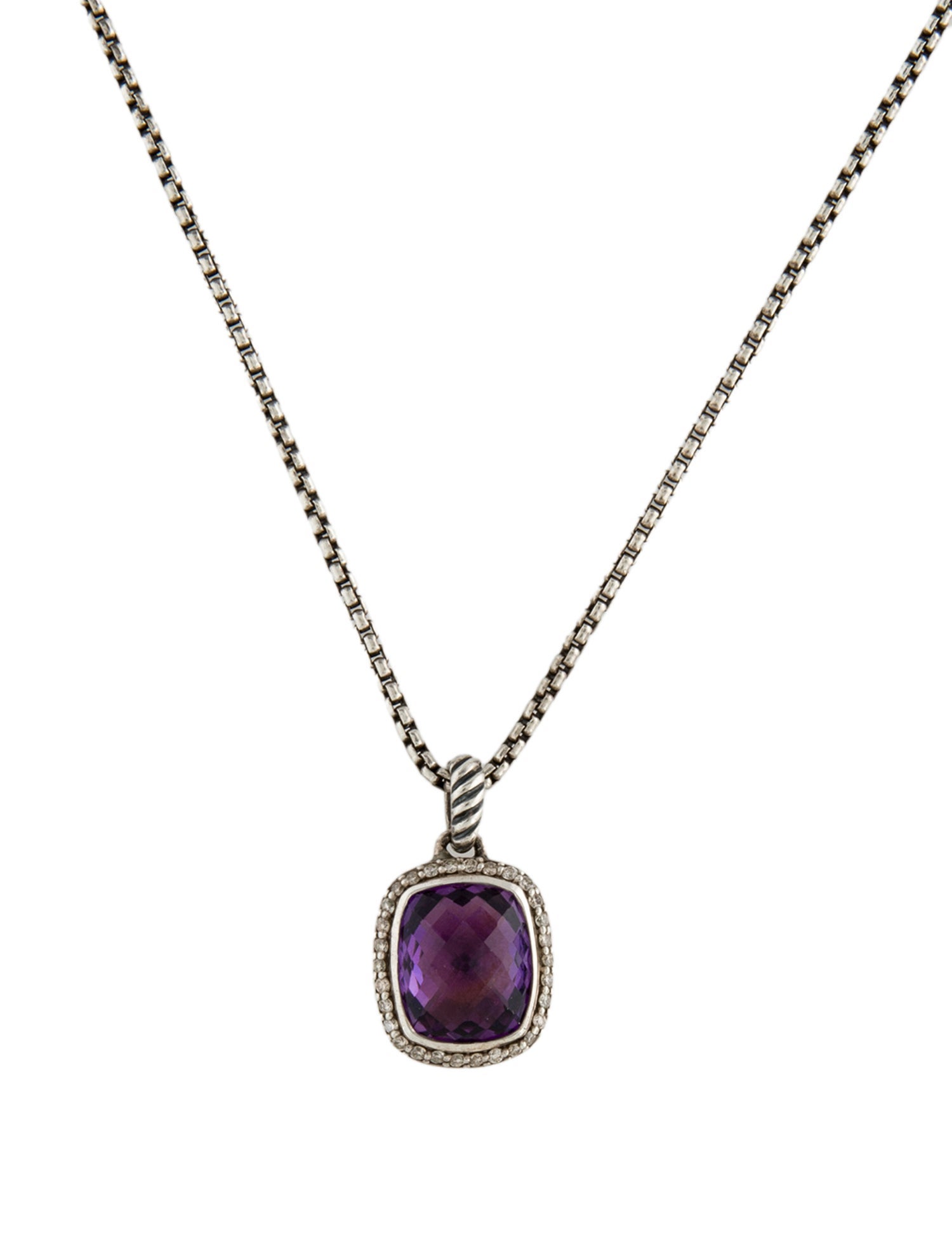 David Yurman Amethyst & Diamond Albion Pendant Necklace