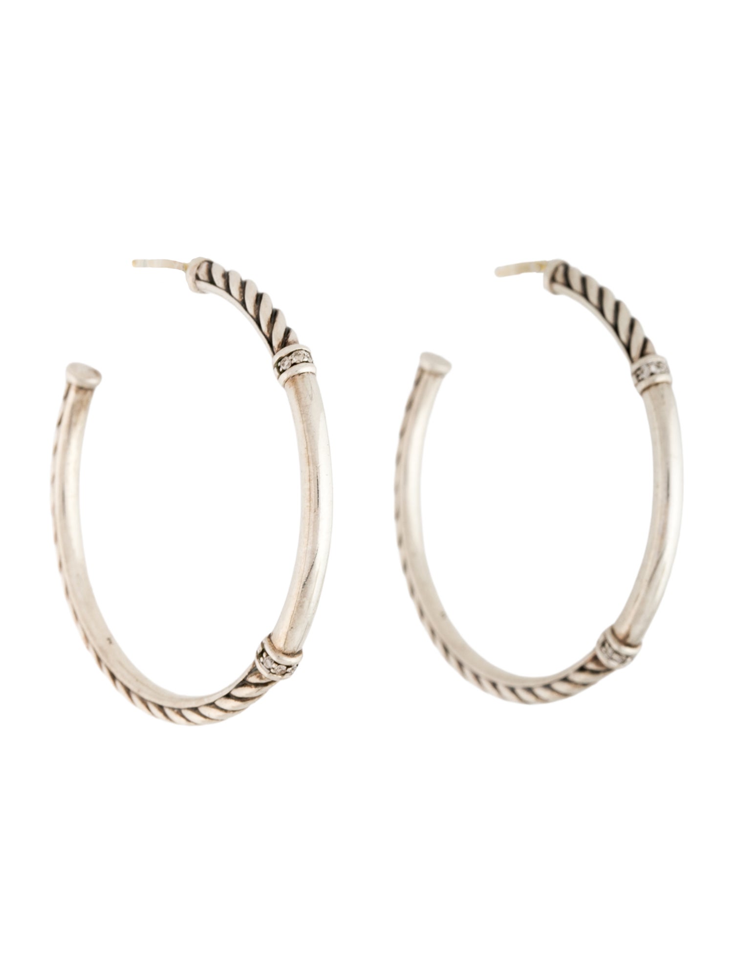 David Yurman Diamond Metro Cable Hoop Earrings