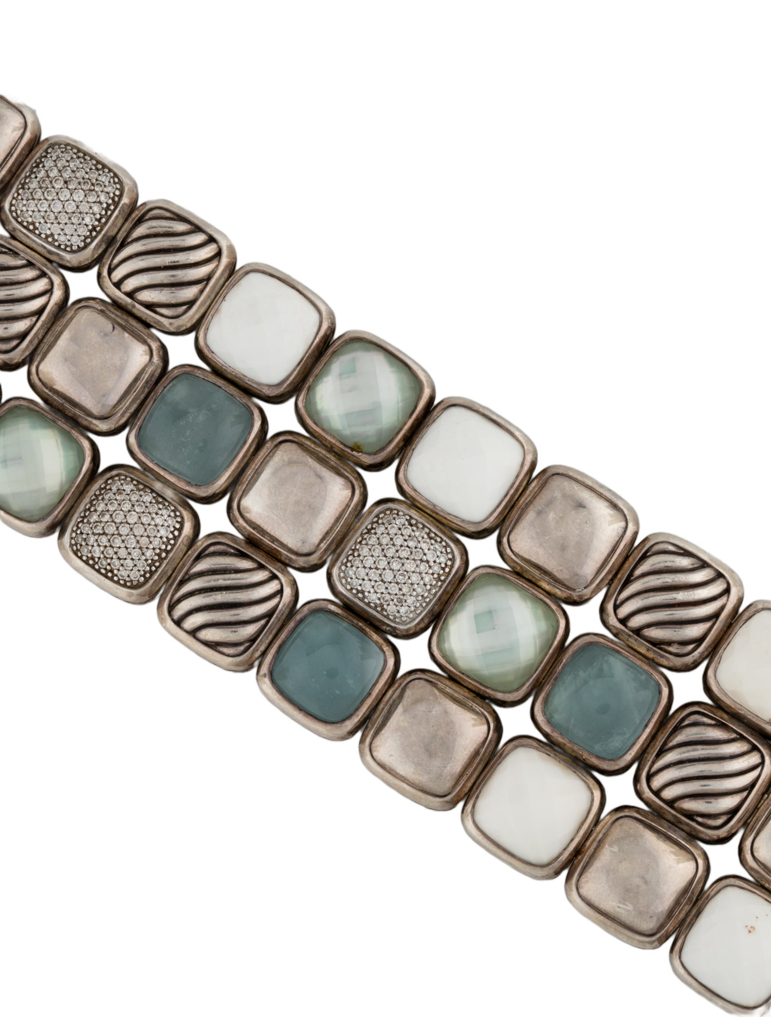 David Yurman Multi-Stone & Diamond Cushion Chiclet Three-Row Bracelet