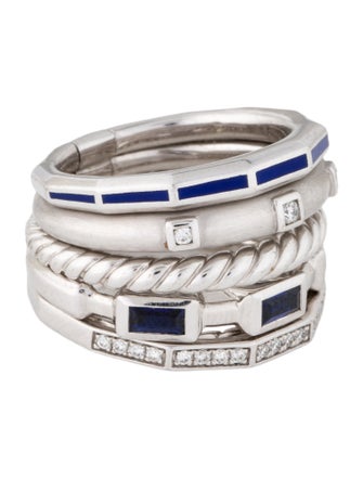 David Yurman 18K Enamel, Sapphire & Diamond Stax 5 Row Band