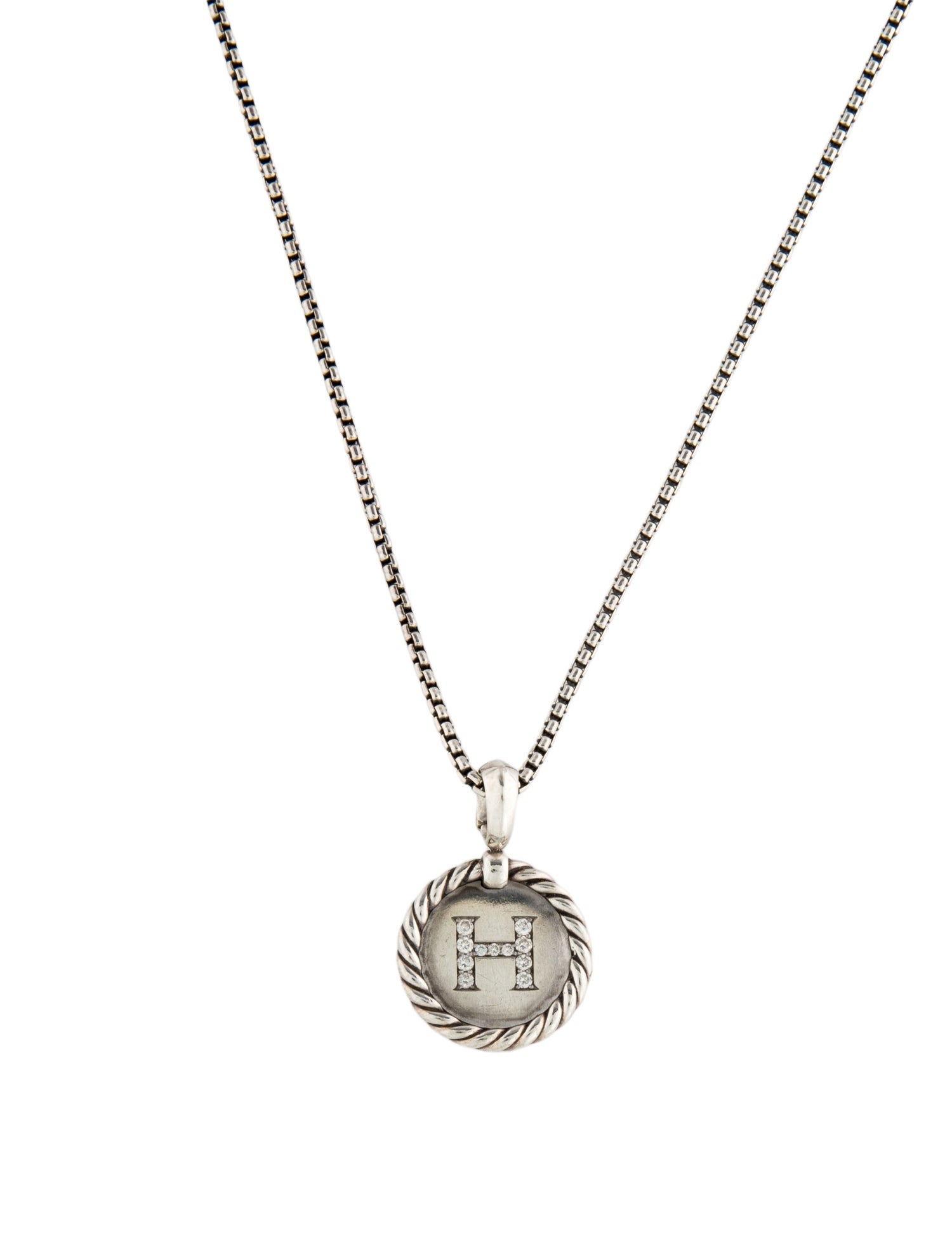 David Yurman Diamond Initial 'H' Charm Necklace