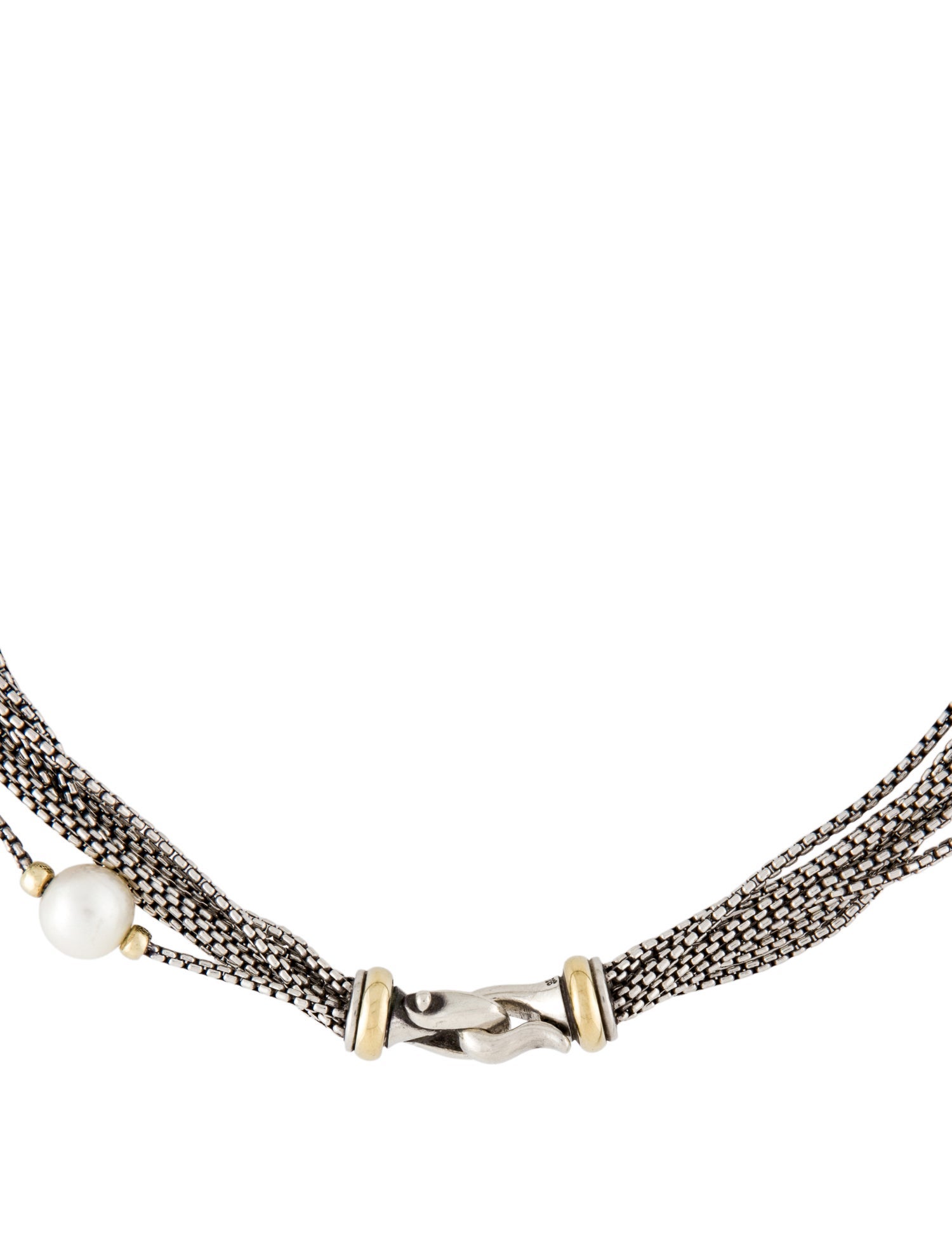 David Yurman Two-Tone Pearl Station Multi-Chain Choker Necklace