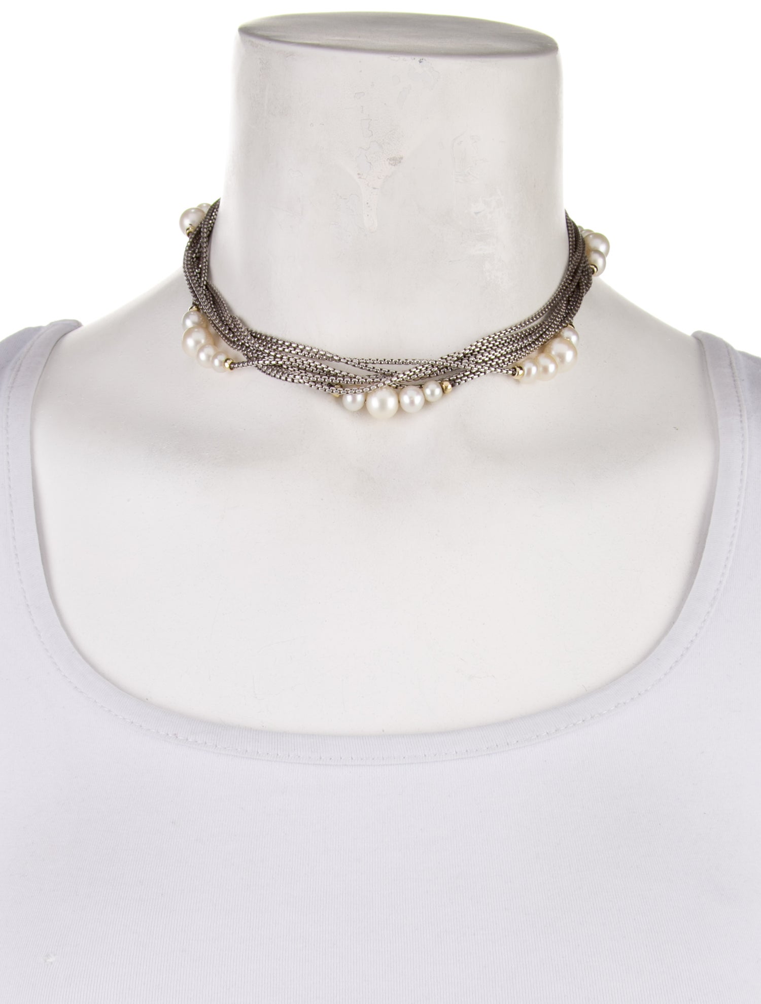 David Yurman Two-Tone Pearl Station Multi-Chain Choker Necklace
