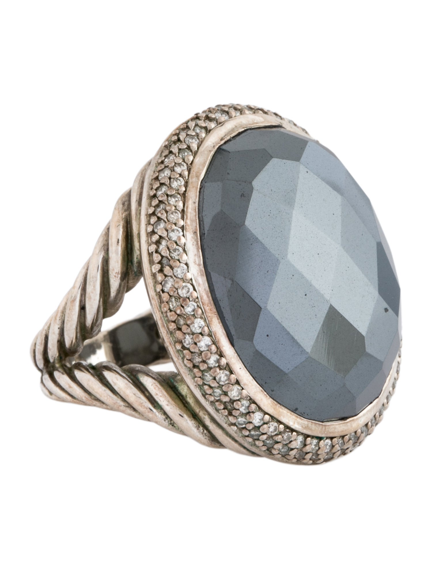 David Yurman Hematine & Diamond DY Signature Oval Ring