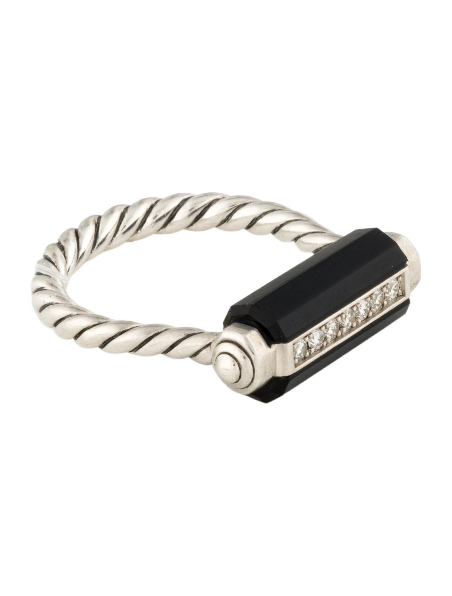 David Yurman Onyx & Diamond Lexington Barrel Ring