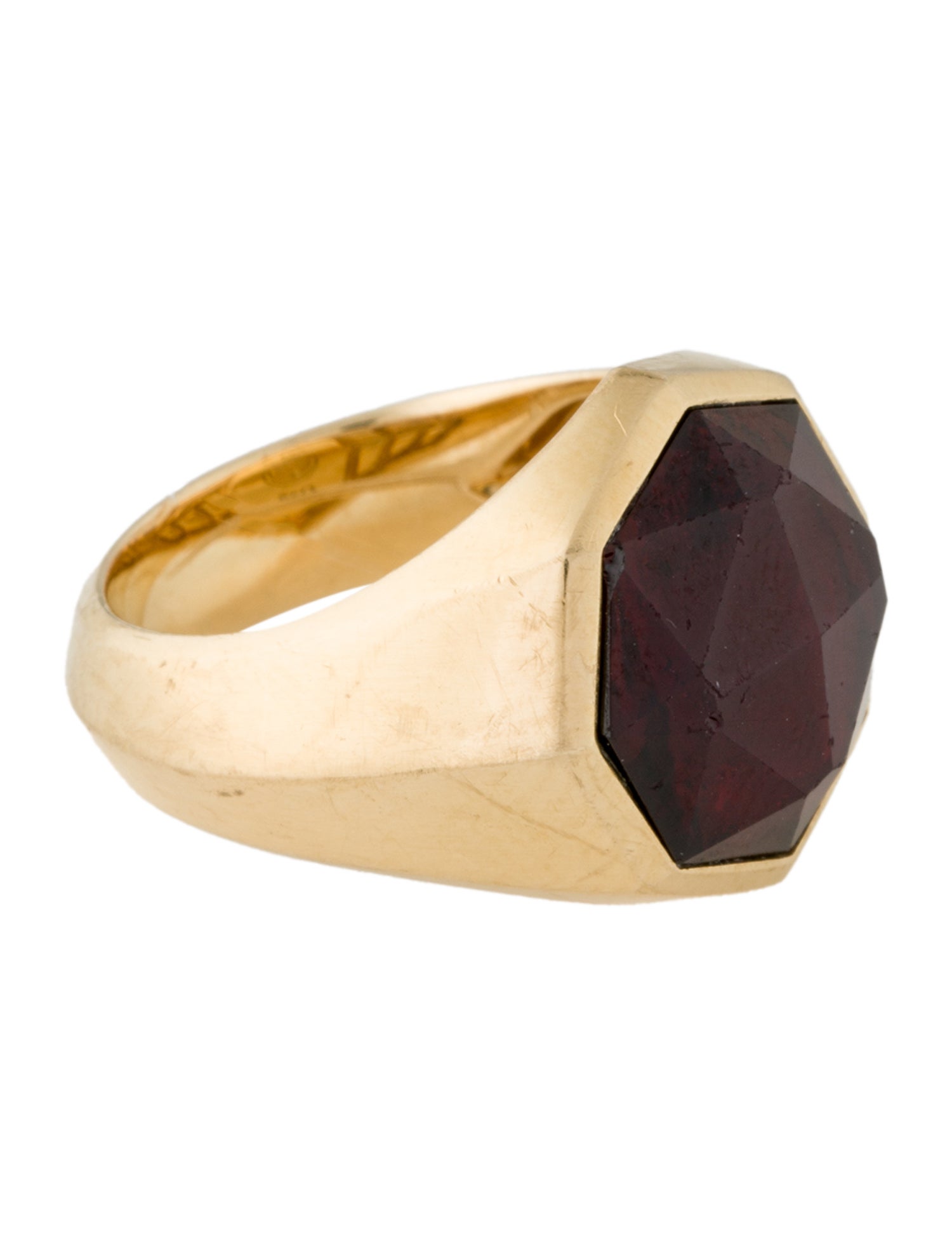 David Yurman 18K Garnet Faceted Signet Ring