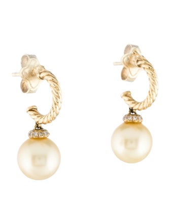 David Yurman 18K Pearl & Diamond Petite Solari Drop Earrings