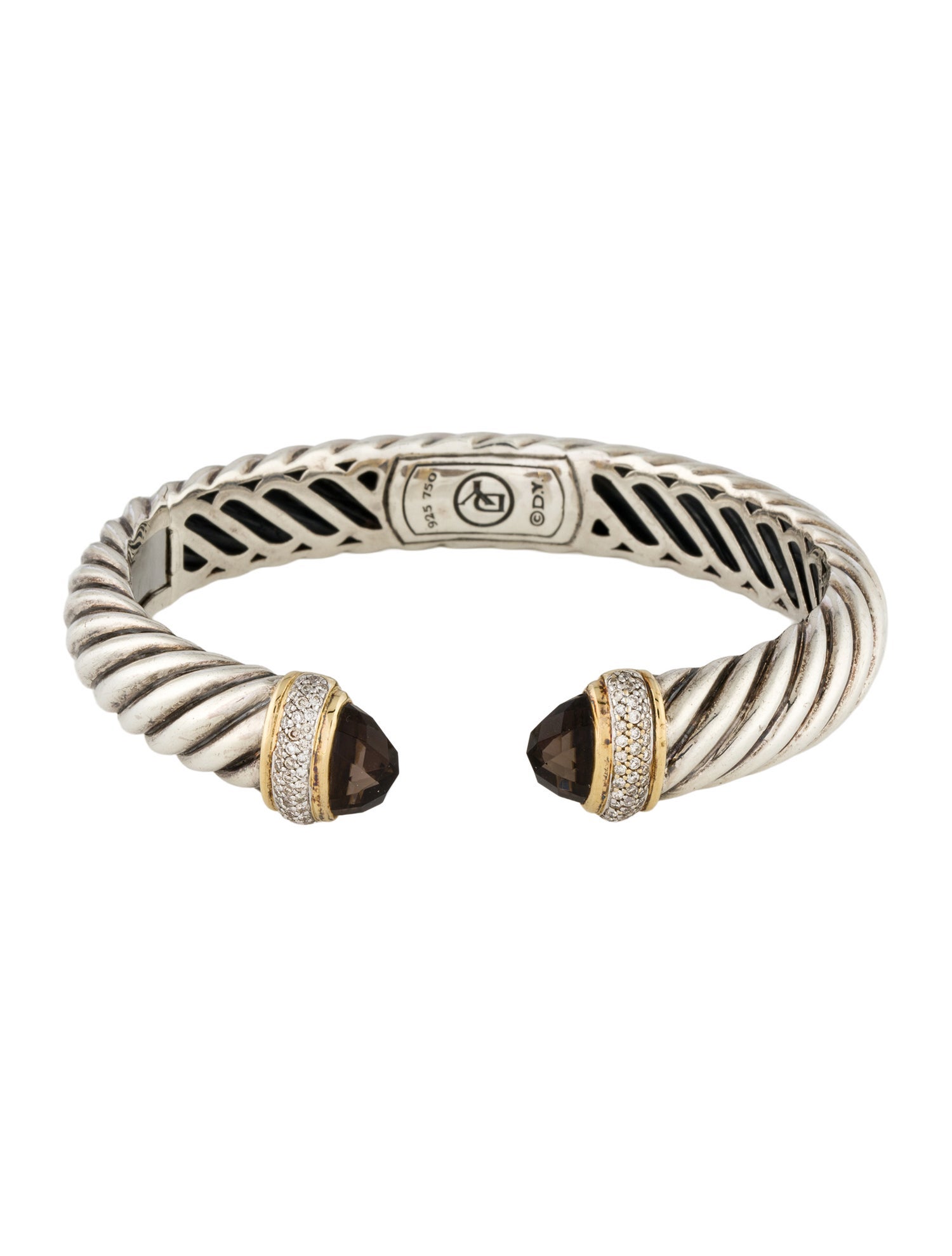David Yurman Smoky Quartz & Diamond Hinged Waverly Cable Cuff