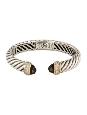 David Yurman Smoky Quartz & Diamond Hinged Waverly Cable Cuff