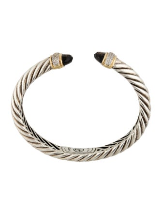 David Yurman Smoky Quartz & Diamond Hinged Waverly Cable Cuff