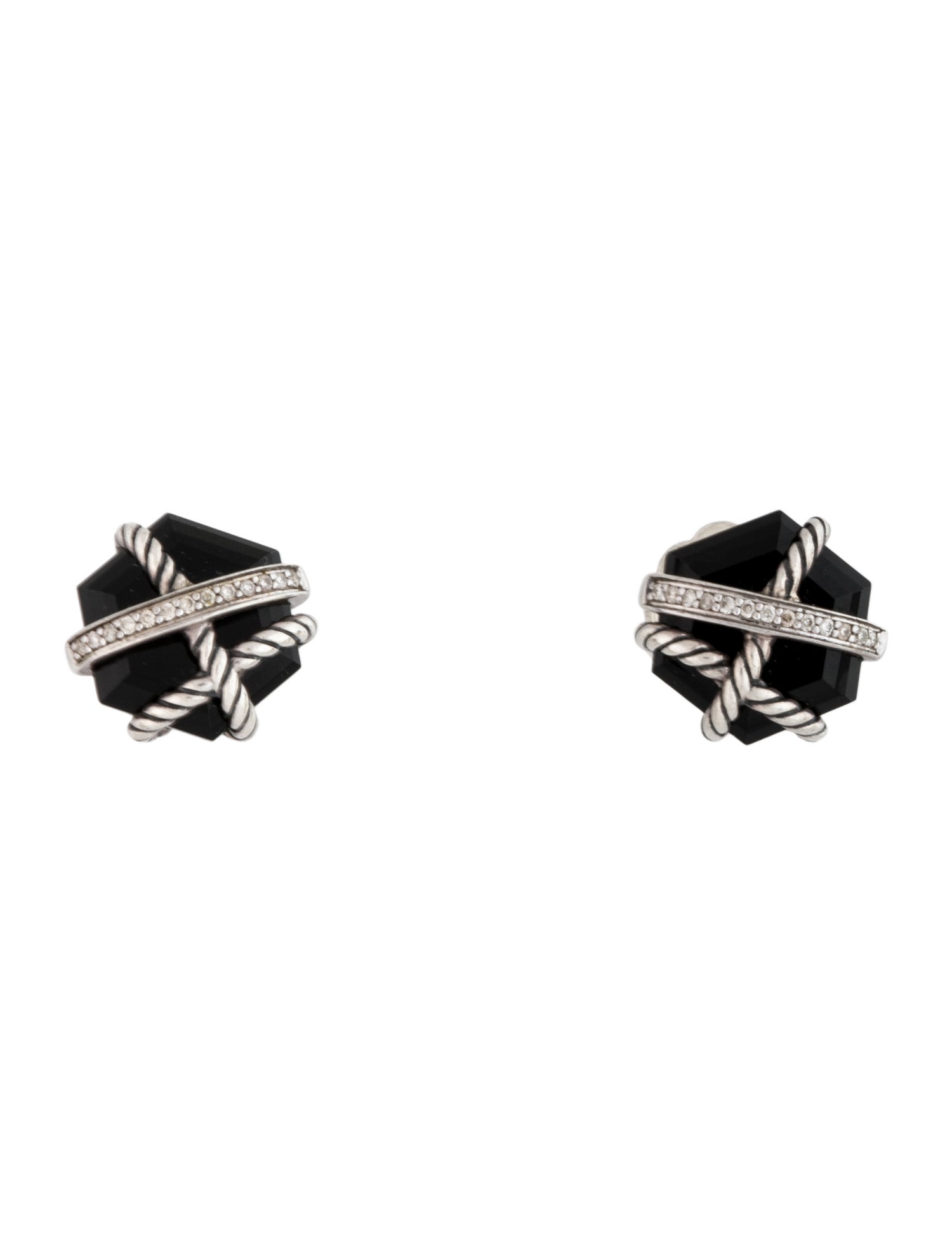 David Yurman Onyx & Diamond Cable Wrap Stud Earrings