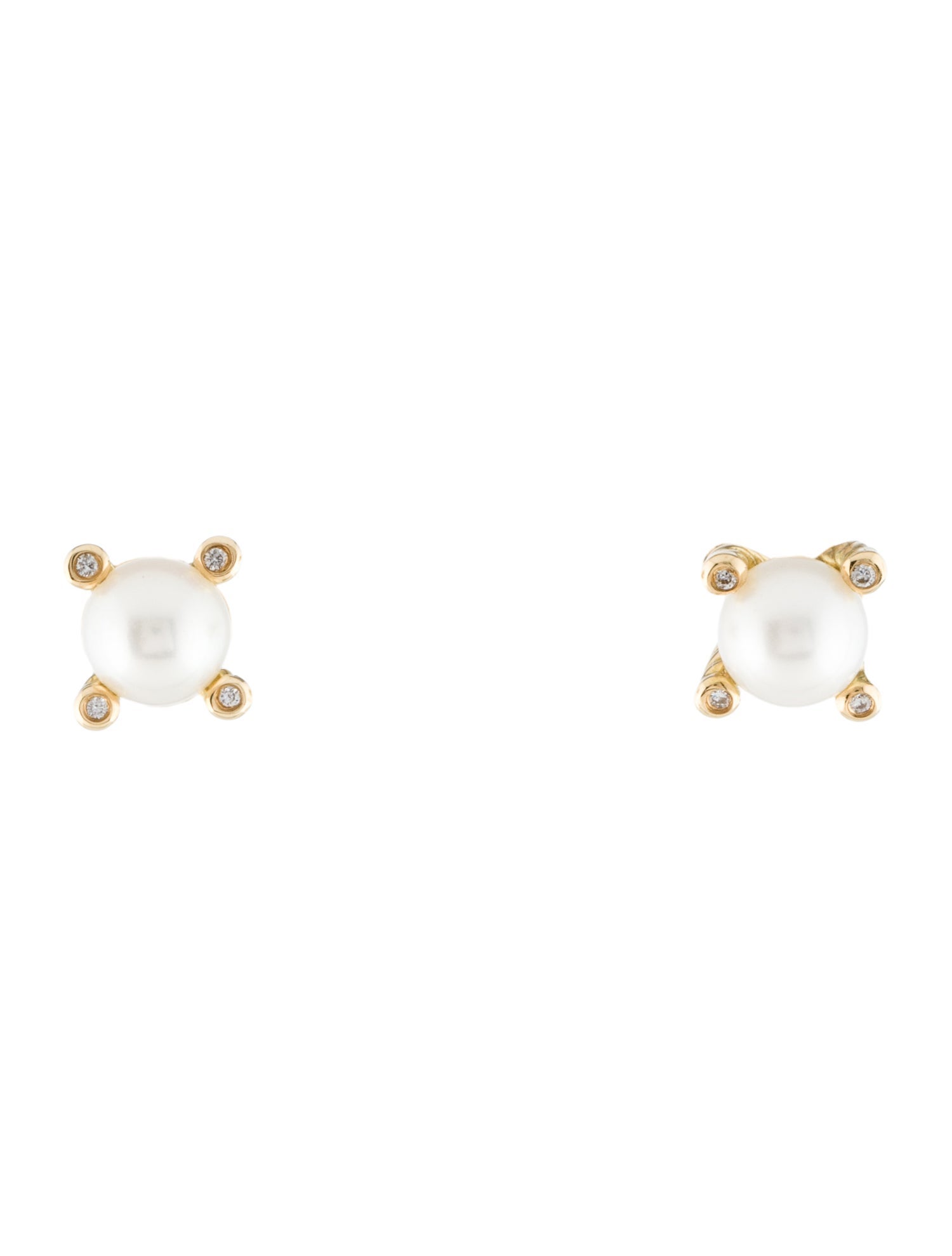 David Yurman 18K Pearl & Diamond Stud Earrings