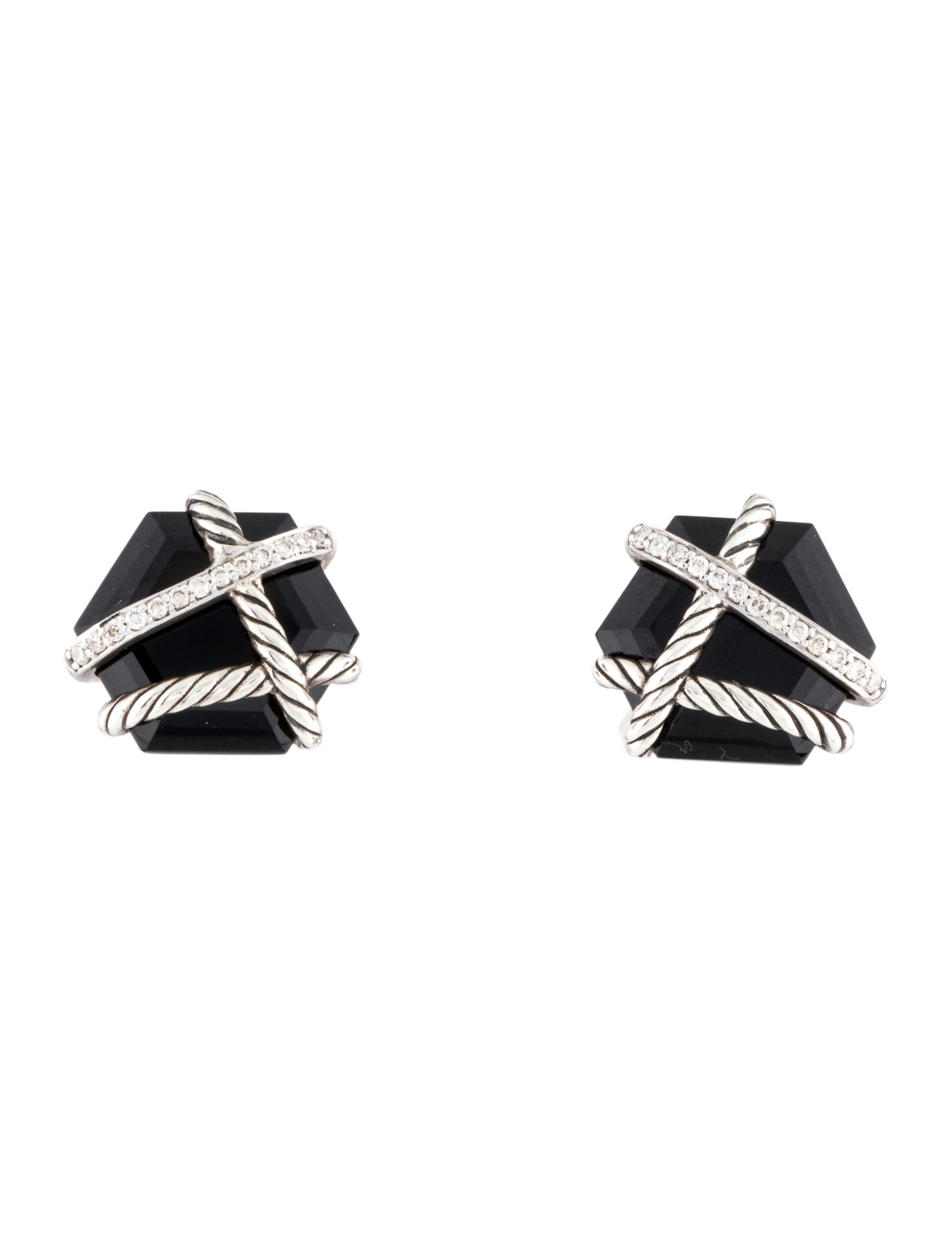 David Yurman Onyx & Diamond Cable Wrap Stud Earrings