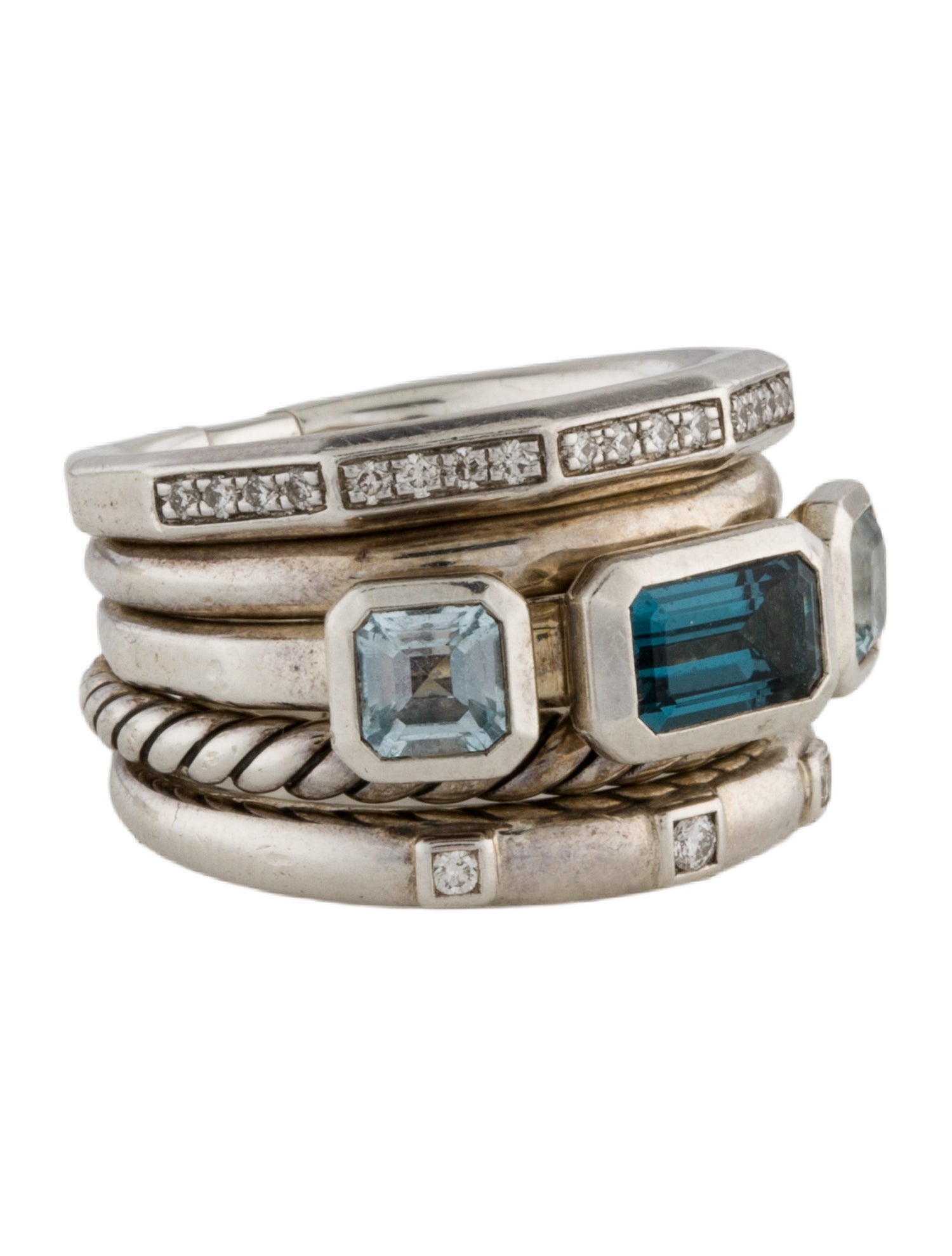David Yurman Topaz & Diamond Stax Five Row Ring