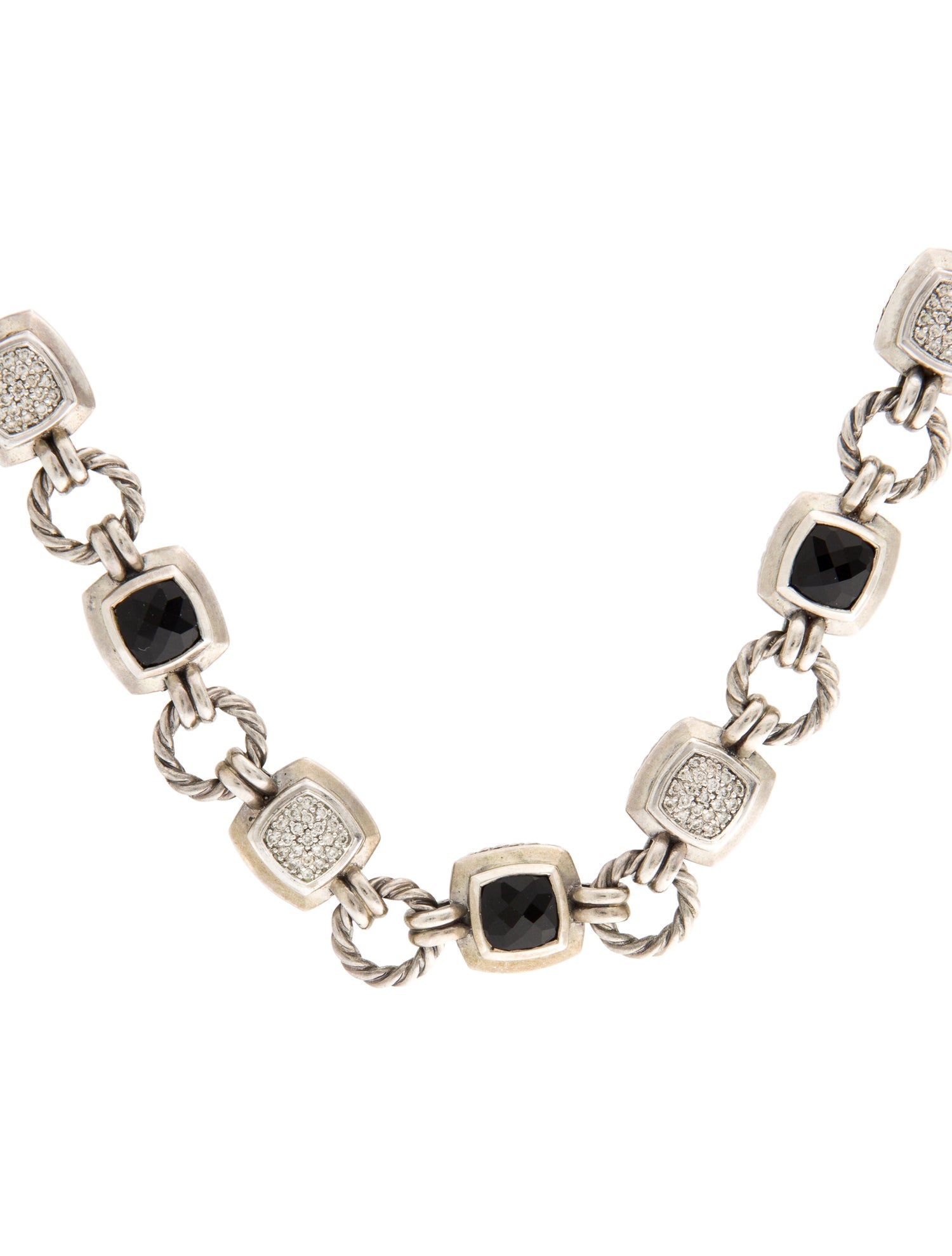 David Yurman Onyx & Diamond Renaissance Link Necklace