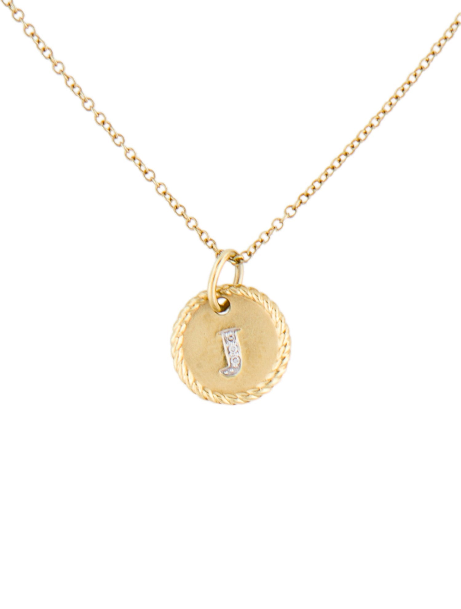 David Yurman 18K Diamond 'J' Initial Charm Necklace