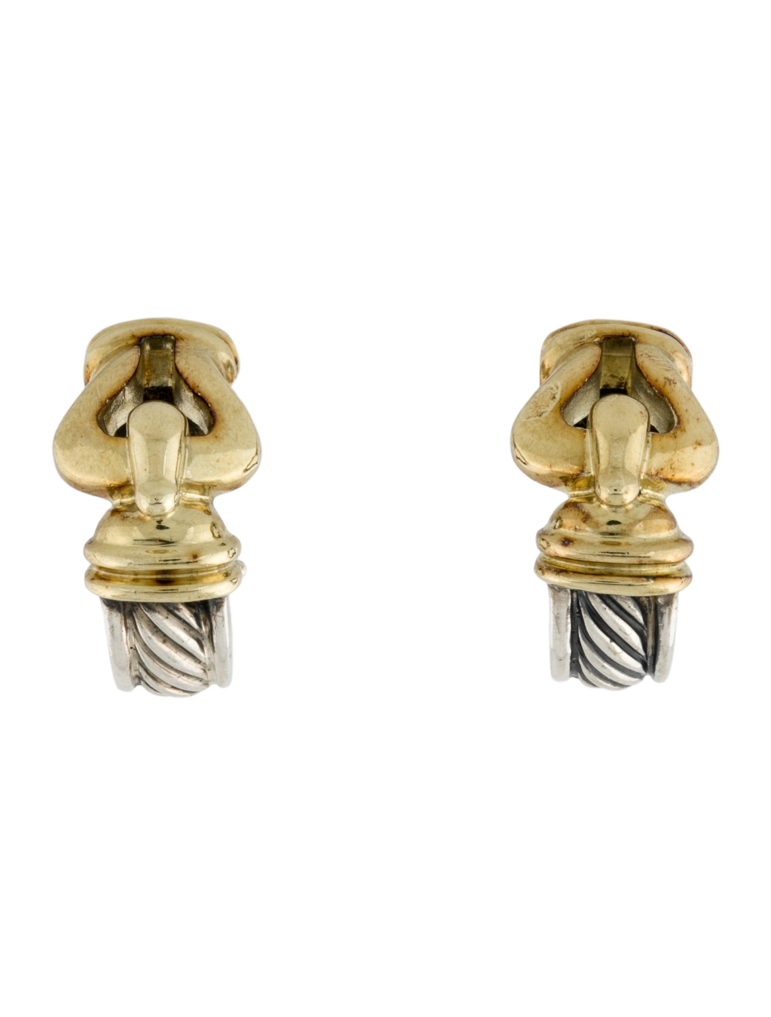 David Yurman Two-Tone Cable Buckle Earclip Earrings