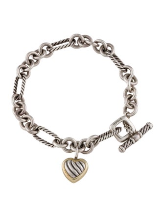 David Yurman Two-Tone Figaro Heart Charm Bracelet