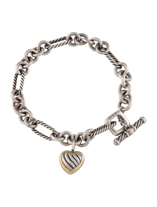 David Yurman Two-Tone Figaro Heart Charm Bracelet