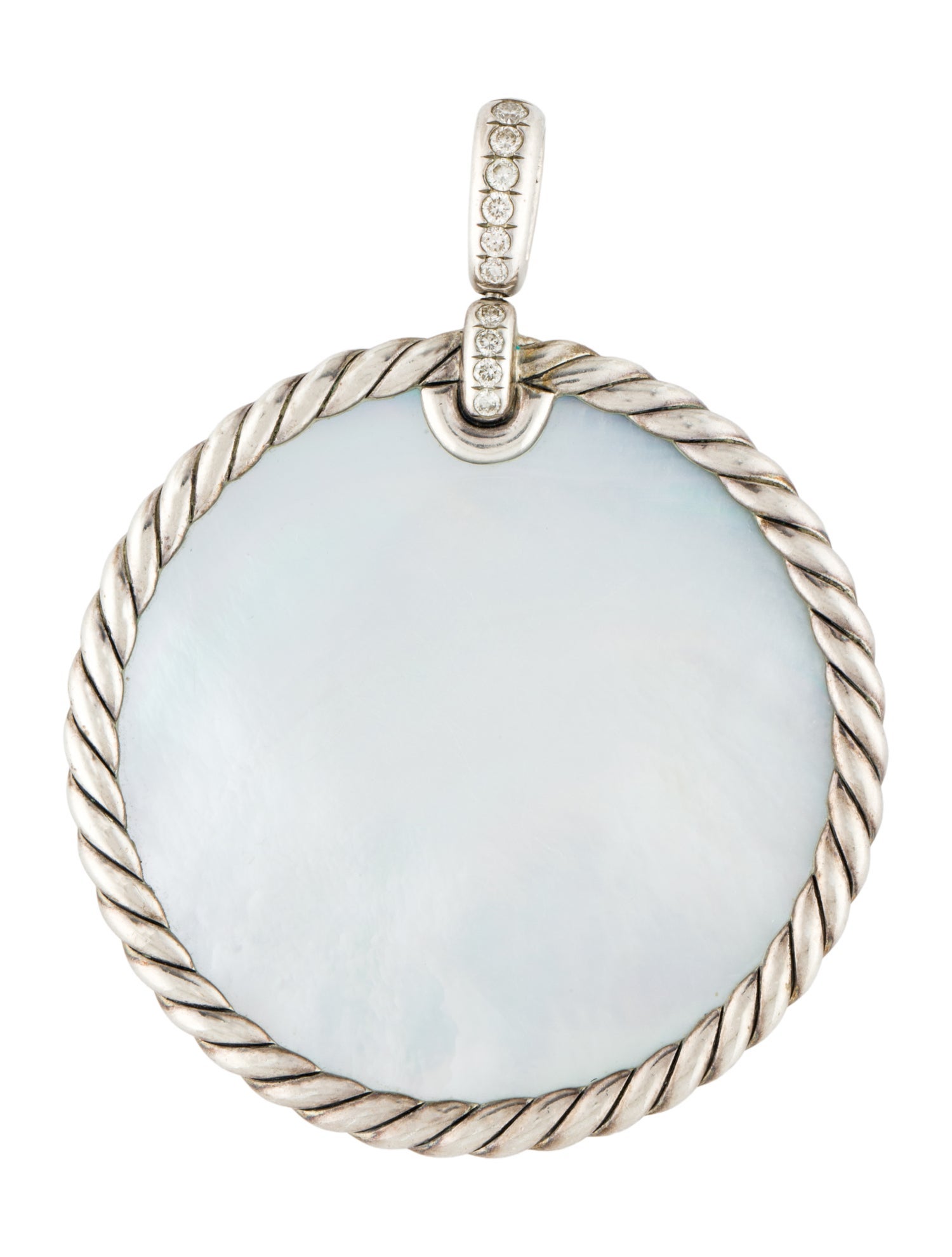 David Yurman Mother of Pearl, Onyx & Diamond DY Elements Reversible Disc Pendant