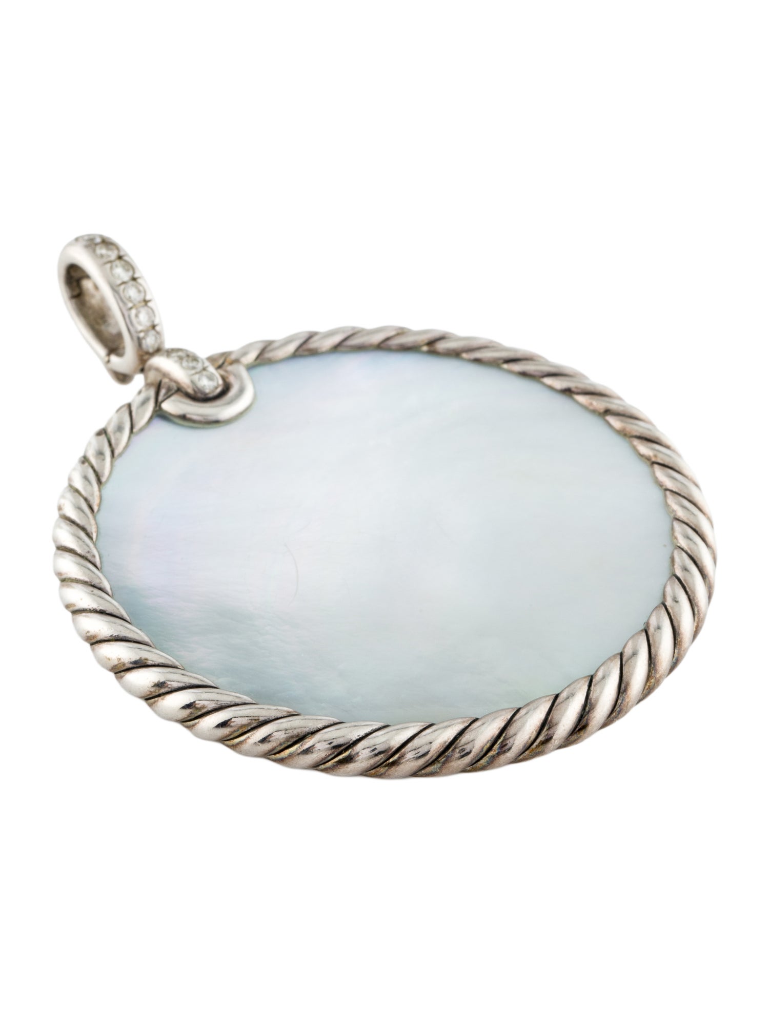 David Yurman Mother of Pearl, Onyx & Diamond DY Elements Reversible Disc Pendant