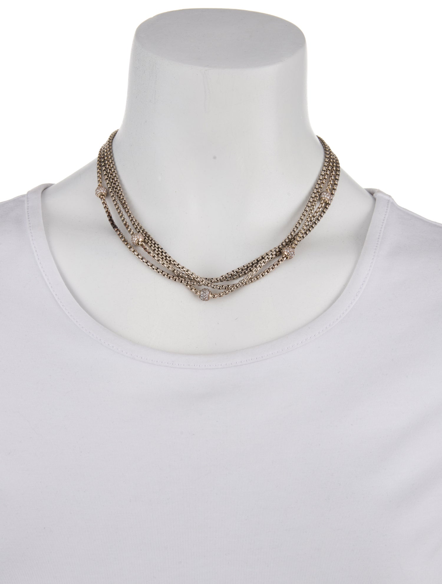 David Yurman Two-Tone Diamond Four-Row Small Chain Multistrand Necklace