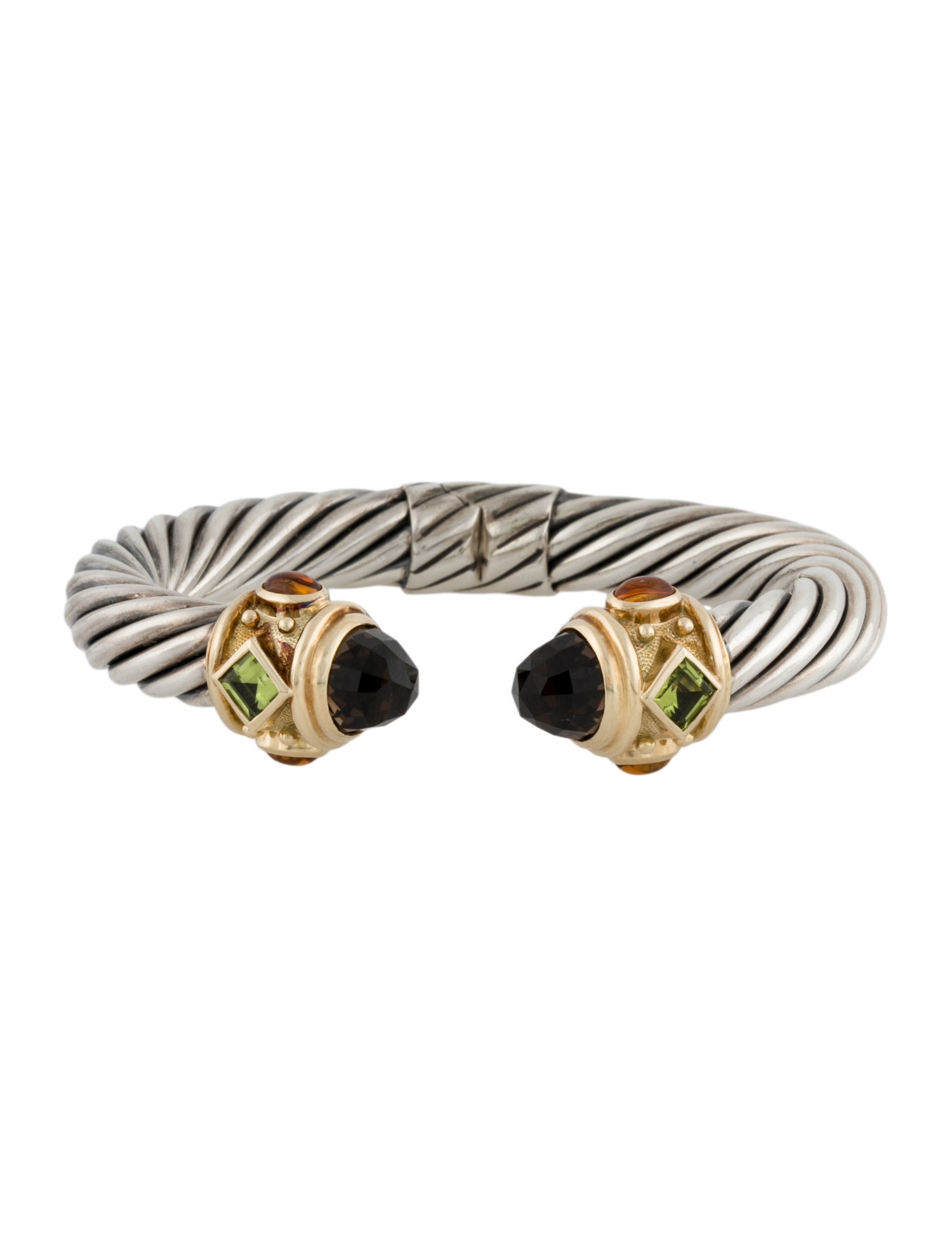 David Yurman Smoky Quartz, Citrine & Peridot Hinged Renaissance Bracelet