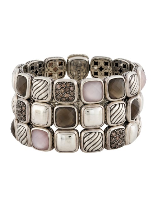 David Yurman Quartz, Mother-Of-Pearl, & Diamond Chiclet Three-Row Bracelet