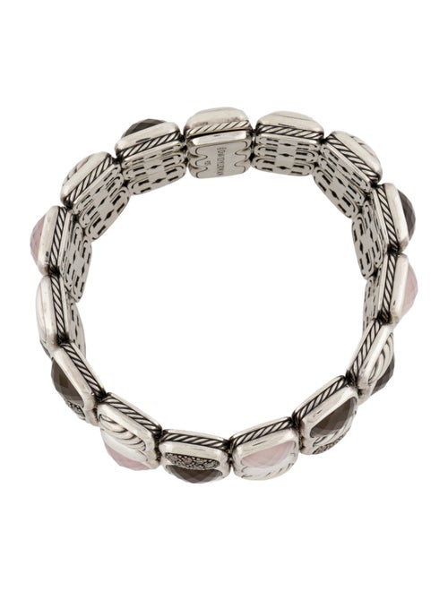 David Yurman Quartz, Mother-Of-Pearl, & Diamond Chiclet Three-Row Bracelet