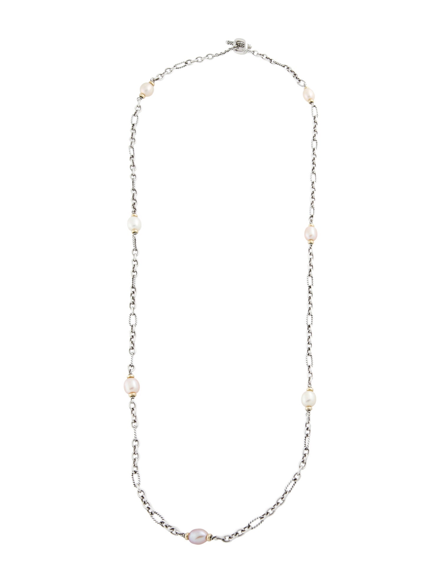 David Yurman Two-Tone Pearl Figaro Chain Necklace