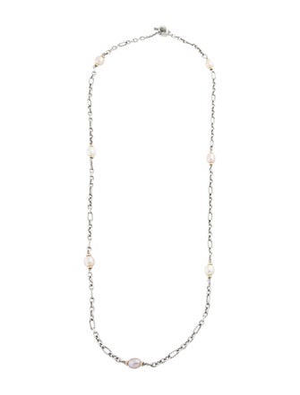 David Yurman Two-Tone Pearl Figaro Chain Necklace