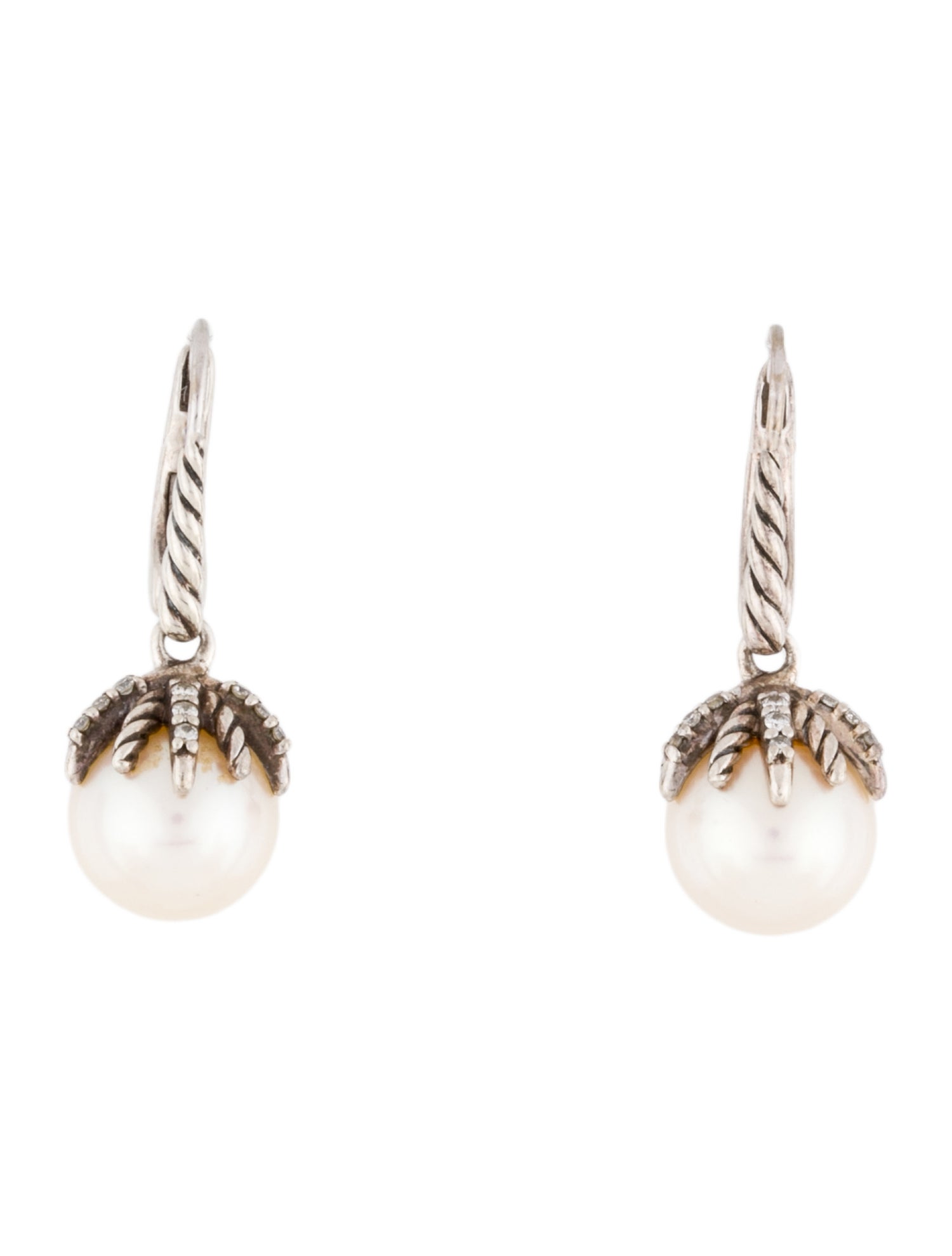 David Yurman Pearl & Diamond Starburst Drop Earrings
