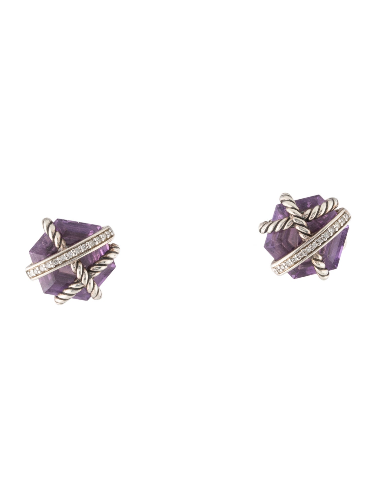 David Yurman Amethyst & Diamond Cable Wrap Stud Earrings