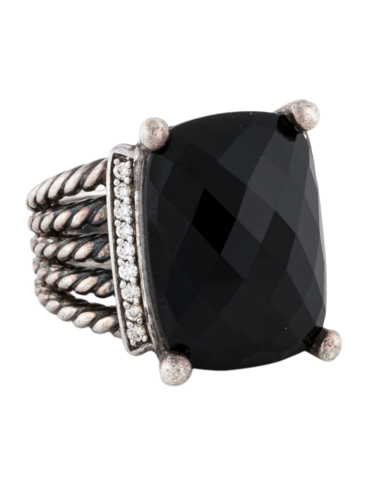 David Yurman Onyx & Diamond Wheaton Cocktail Ring
