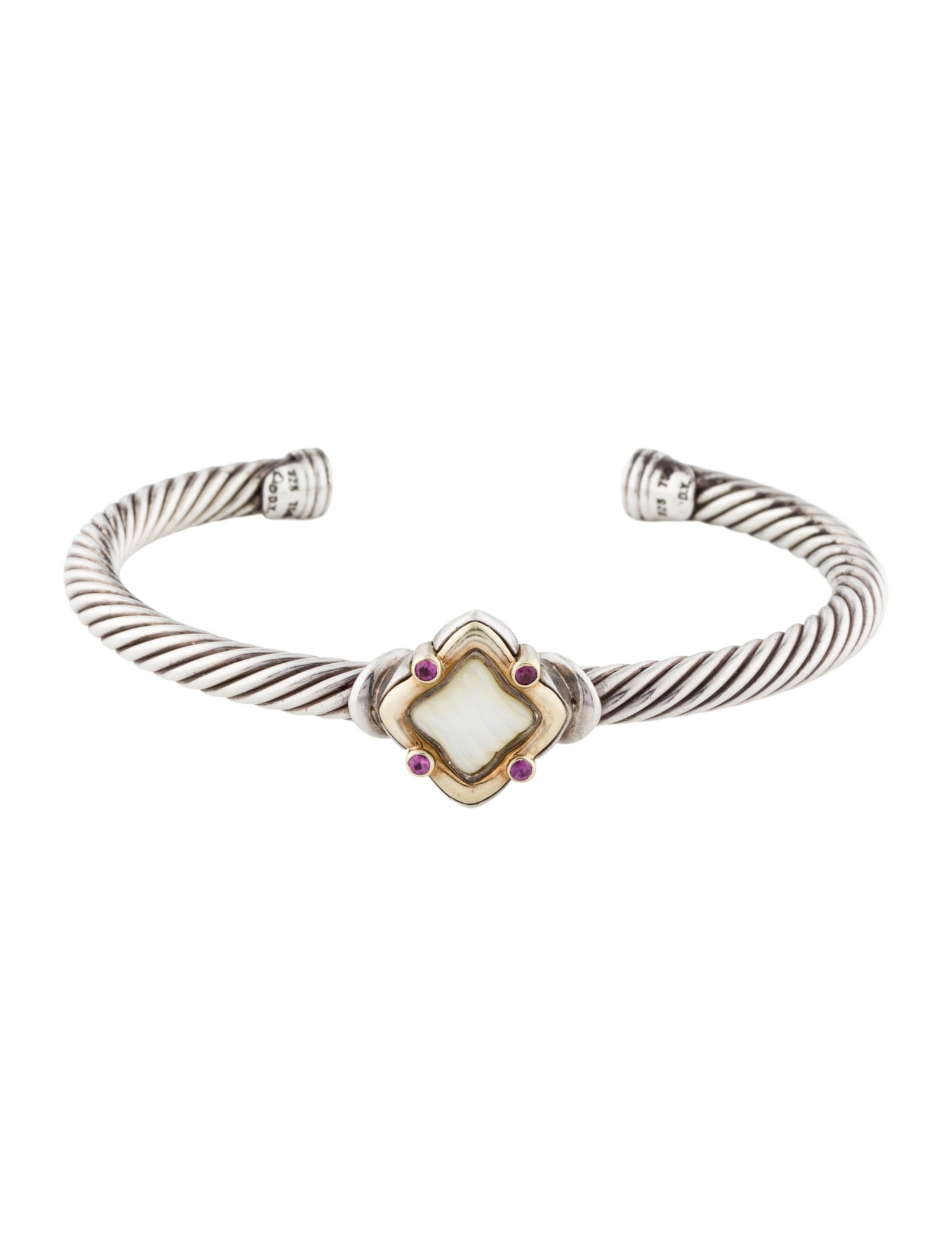 David Yurman Mother of Pearl & Ruby Quatrefoil Cuff Bracelet