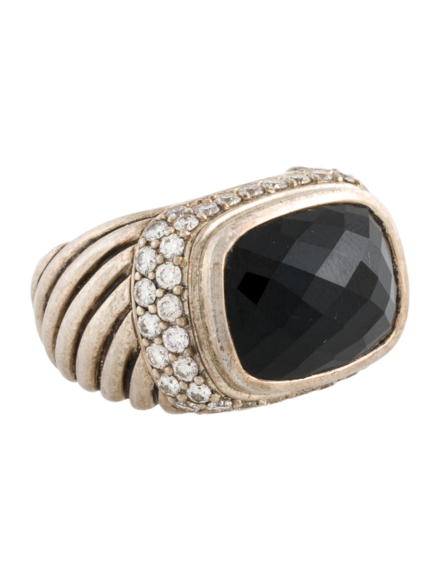 David Yurman Onyx & Diamond Waverly Cocktail Ring