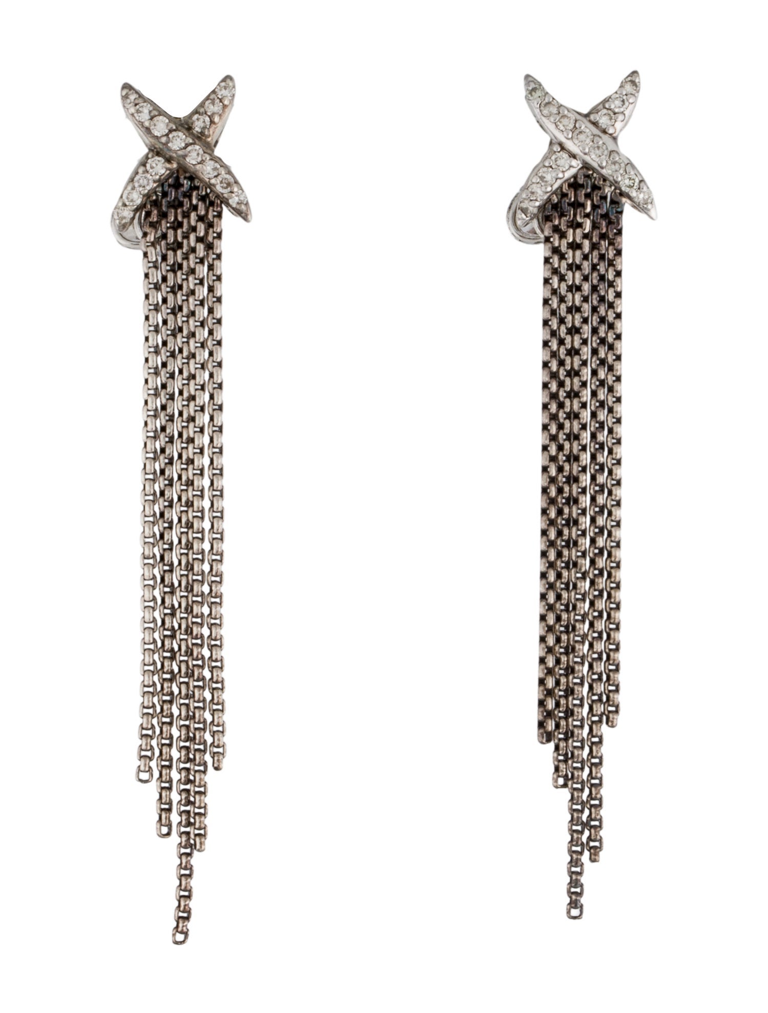 David Yurman Diamond X Chain Tassel Earrings