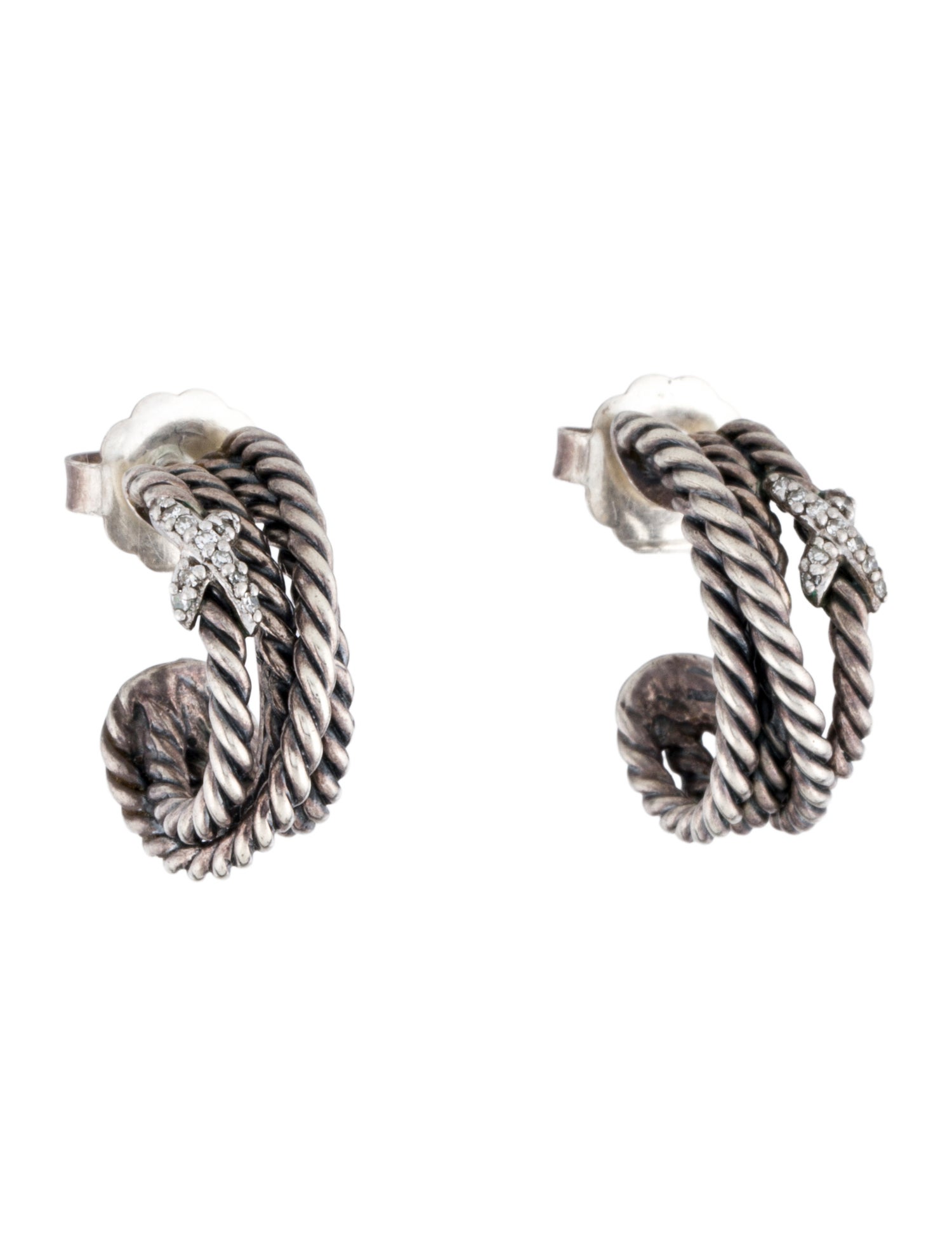 David Yurman Diamond X Crossover Cable Earrings