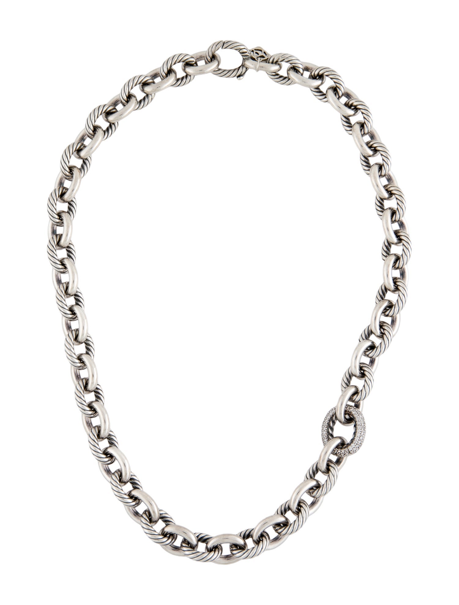 David Yurman Diamond Pavé Oval Link Necklace