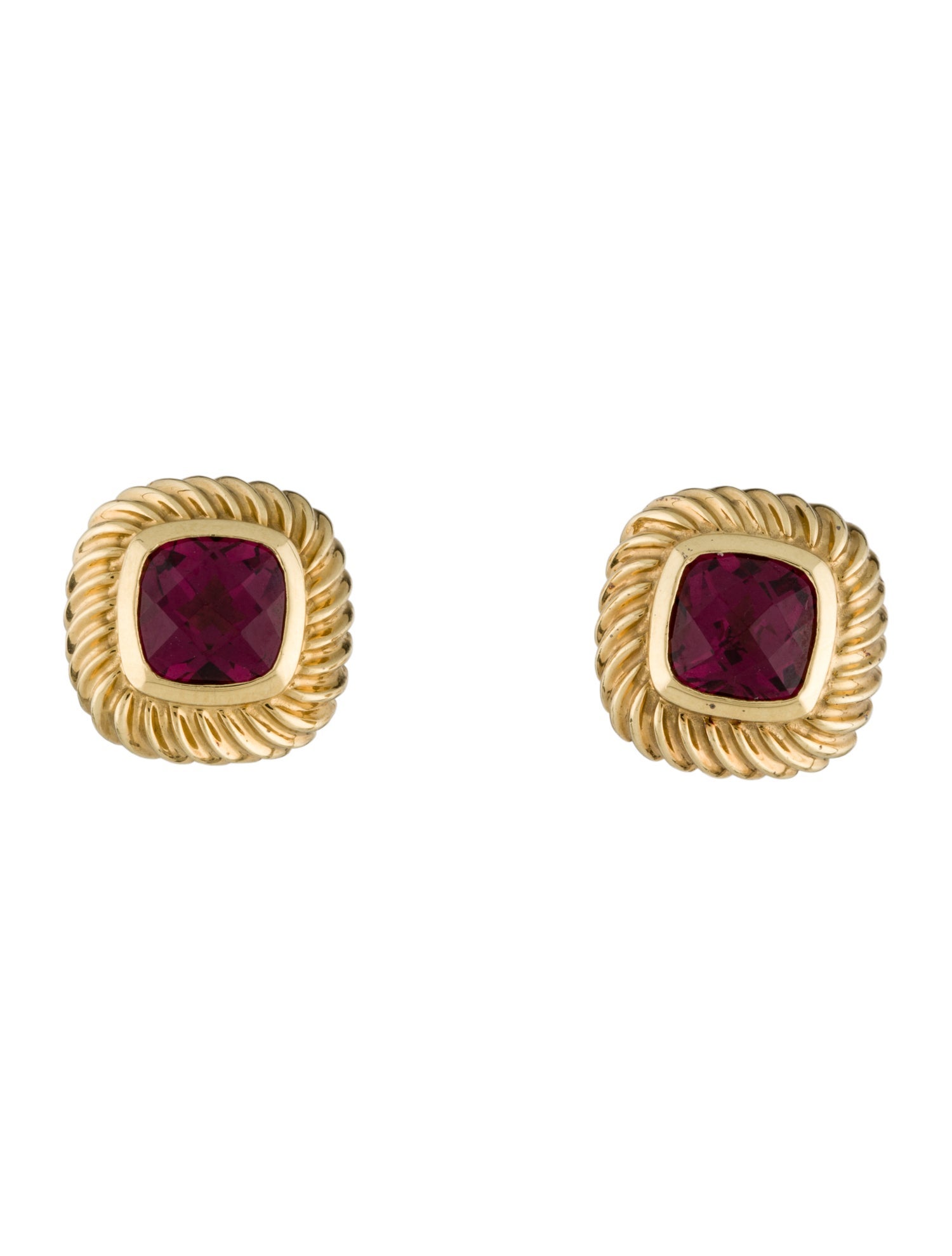 David Yurman 18K Garnet Cable Stud Earrings