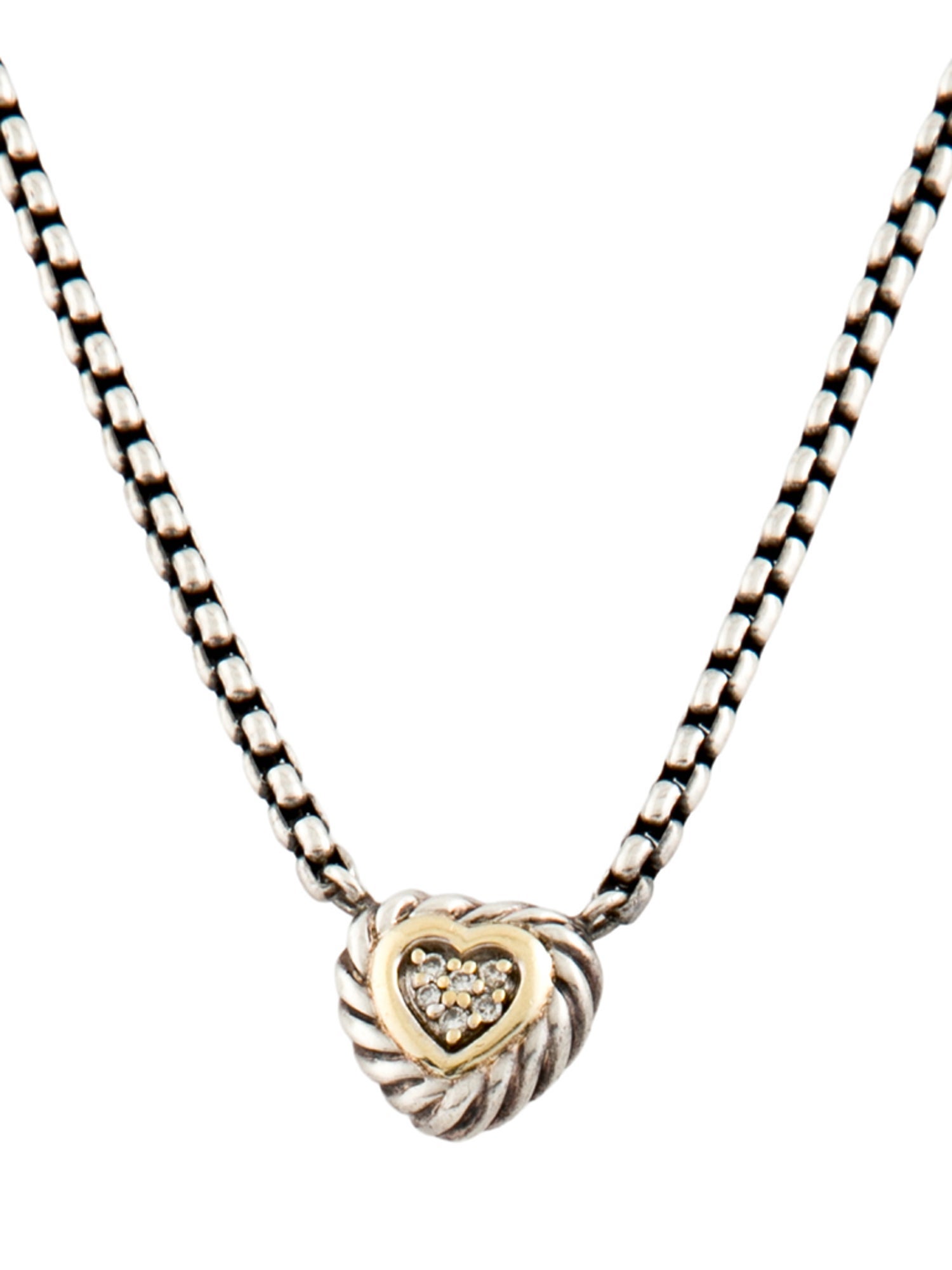 David Yurman Vintage Diamond Two-Tone Petite Heart Pendant Necklace