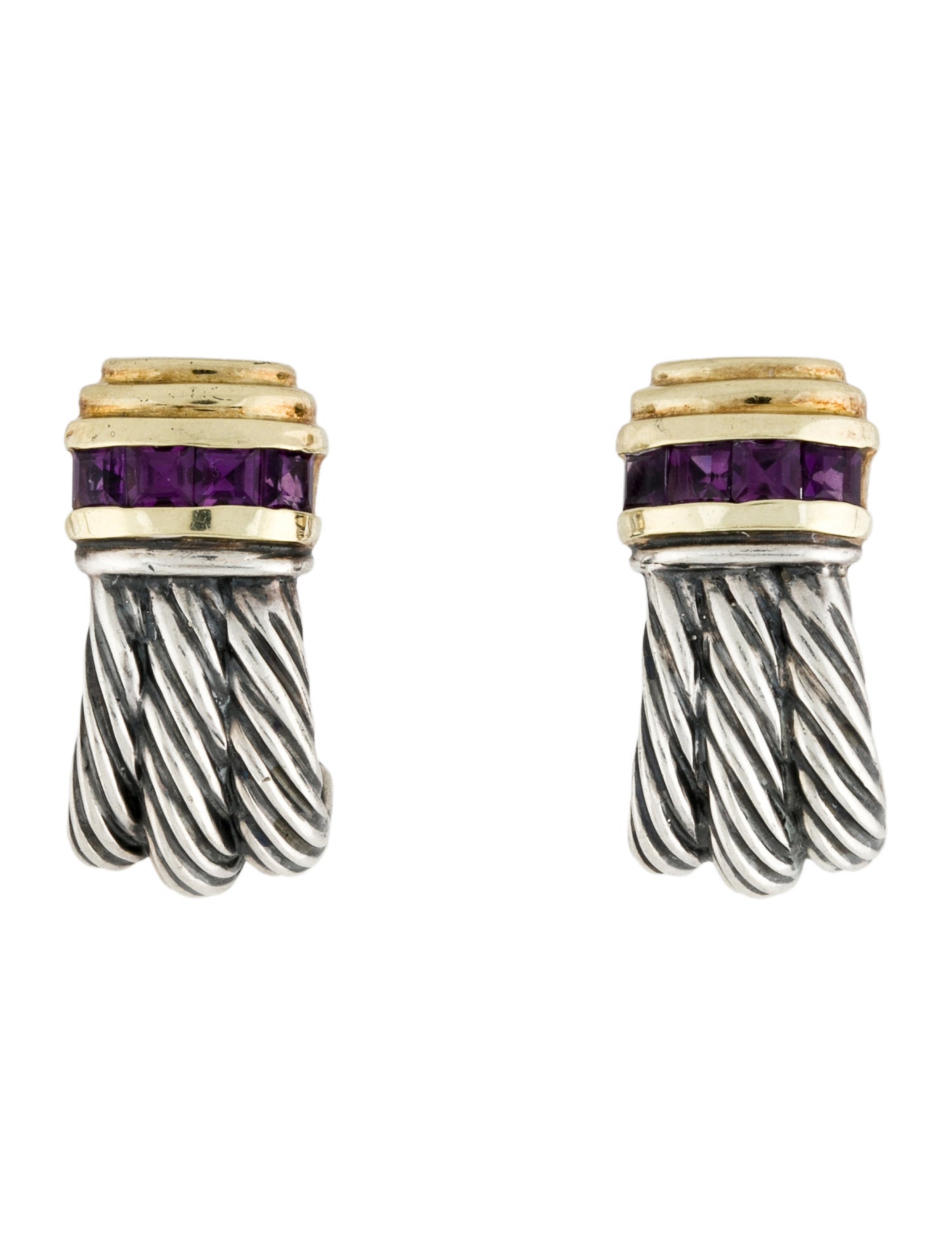 David Yurman Amethyst Triple Cable Shrimp Earclips