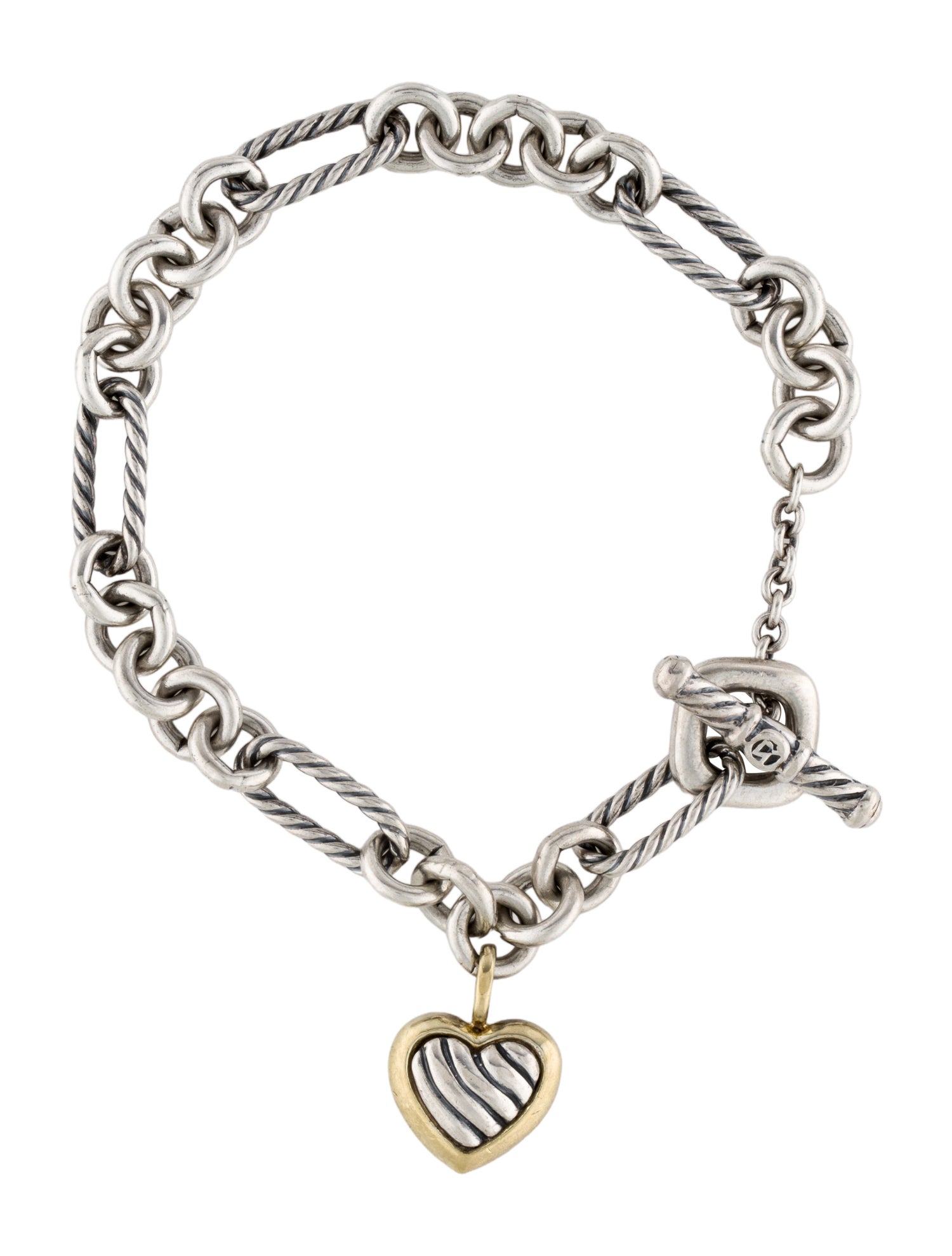 David Yurman Two-Tone Figaro Heart Charm Bracelet