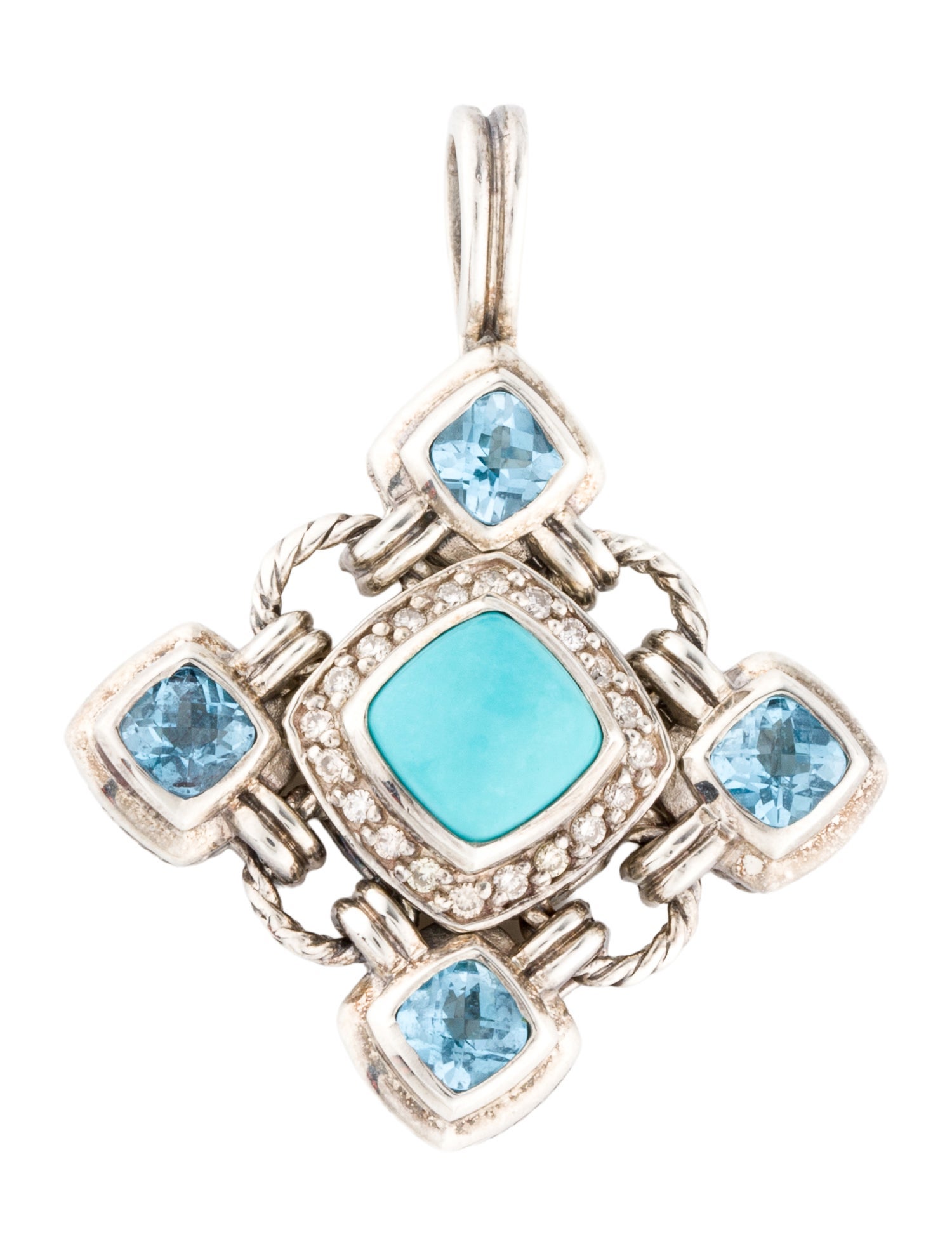 David Yurman Topaz, Turquoise & Diamond Renaissance Pendant