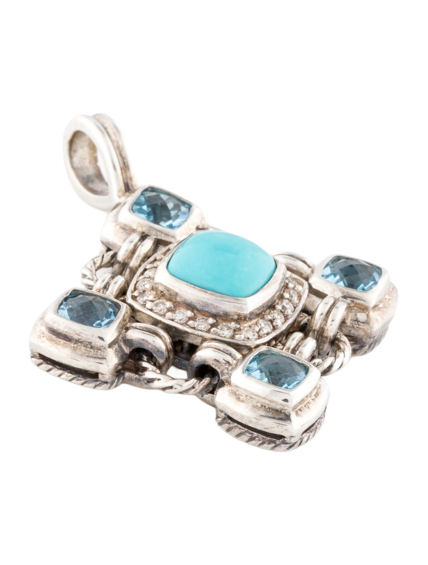 David Yurman Topaz, Turquoise & Diamond Renaissance Pendant