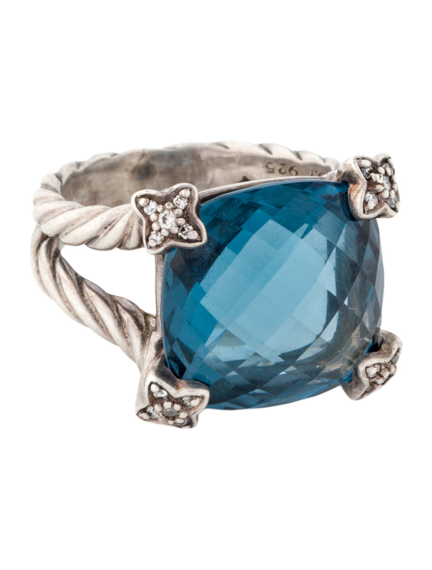 David Yurman Topaz & Diamond Cushion on Point Ring